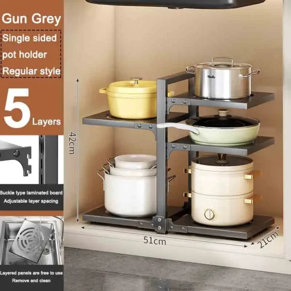 Sink Layered Pot Rack Free Layering Kitchen Pans Organizer Rustproof Snap-On Stainless Adjustable Pot Storage Rack Under Cabinet