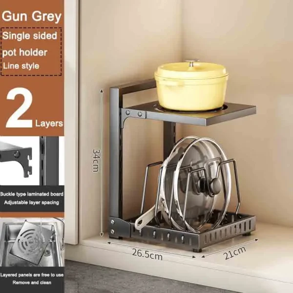Sink Layered Pot Rack Free Layering Kitchen Pans Organizer Rustproof Snap-On Stainless Adjustable Pot Storage Rack Under Cabinet