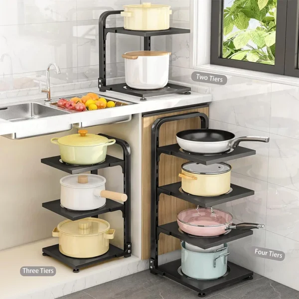 Sink Layered Pot Rack Free Layering Kitchen Pans Organizer Rustproof Snap-On Stainless Adjustable Pot Storage Rack Under Cabinet