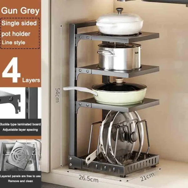 Sink Layered Pot Rack Free Layering Kitchen Pans Organizer Rustproof Snap-On Stainless Adjustable Pot Storage Rack Under Cabinet